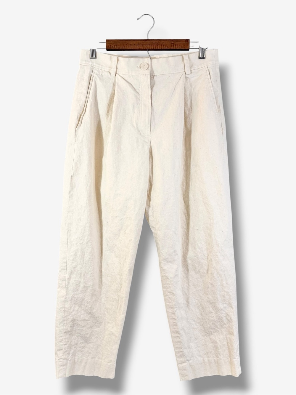 COS Ivory Speckled Hemp Pants Size 6 Pleated Front Wide Straight Leg Casual